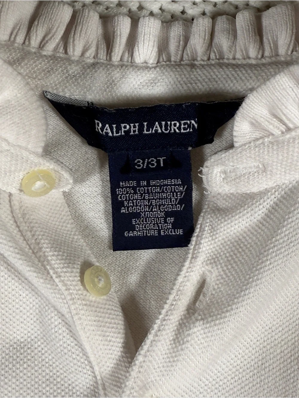 Ralph Lauren Girls’ Polo Dress – White – Size 3/3T